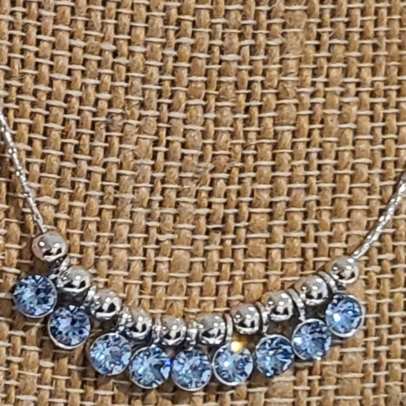 I AM SILVER PLATED CRYSTALS BY SWAROVSKI DANGLE BLUE ADJUSTABLE NECKLACE - Picture 4 of 16